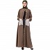 Front open abaya with white patch pocket- Khaki